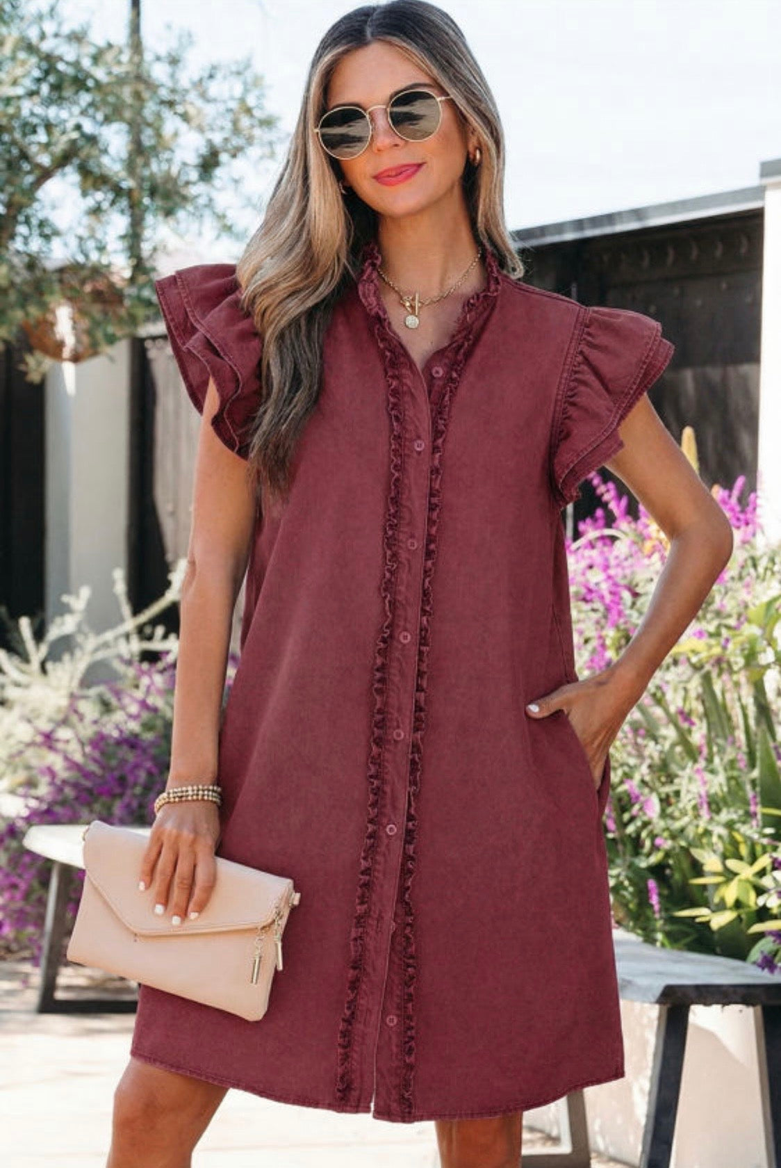 Red Sandalwood Denim Dress