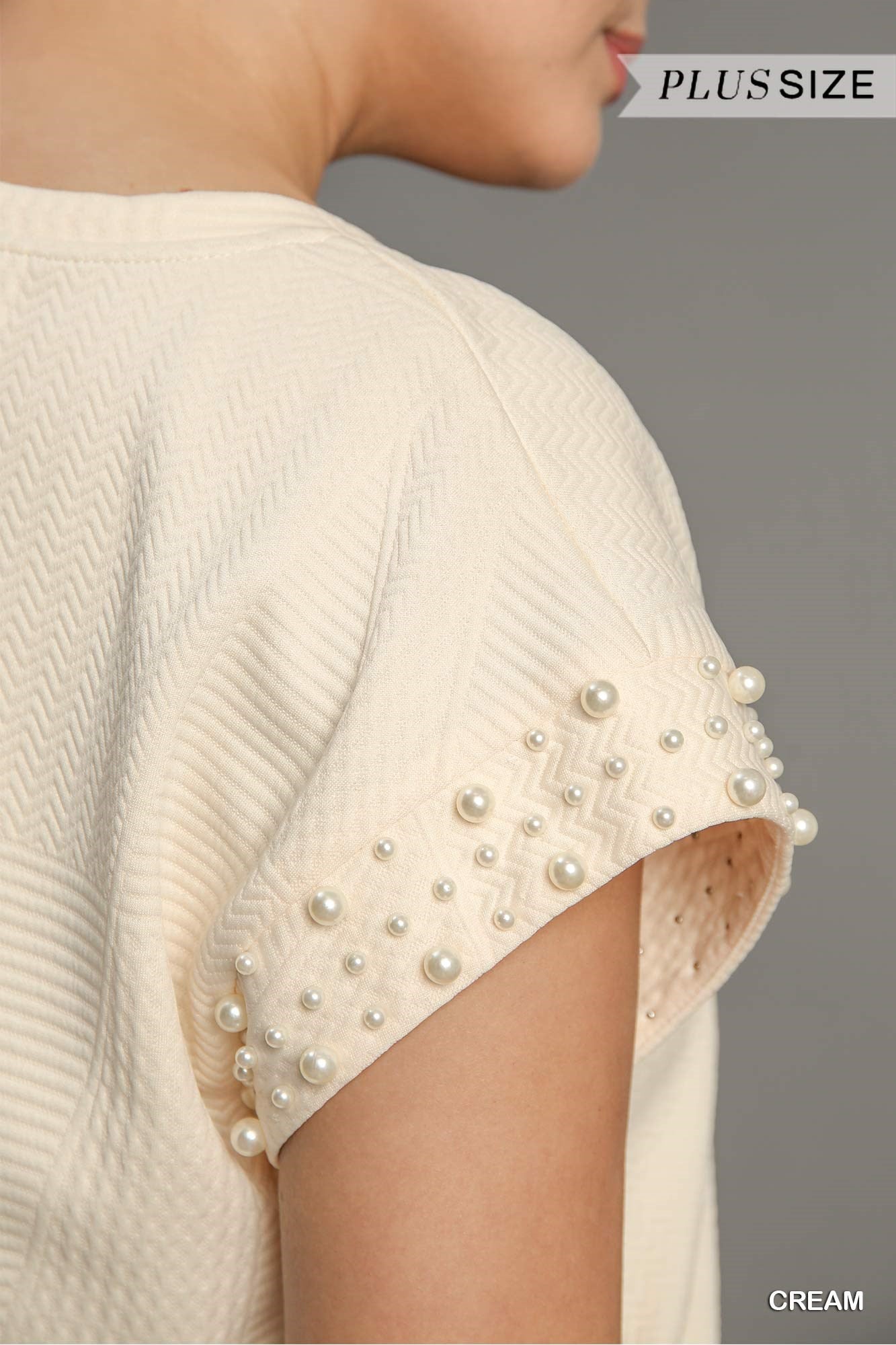 Textured Jacquard Top with Pearl Sleeves