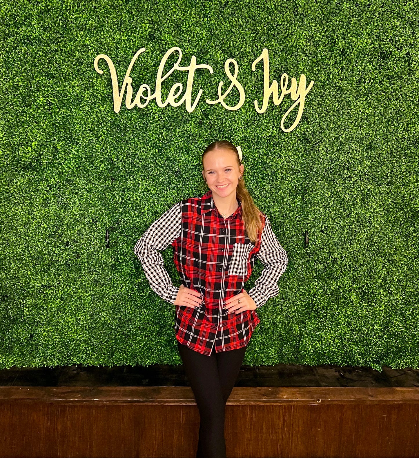 Red and White Plaid Long Sleeve Shirt