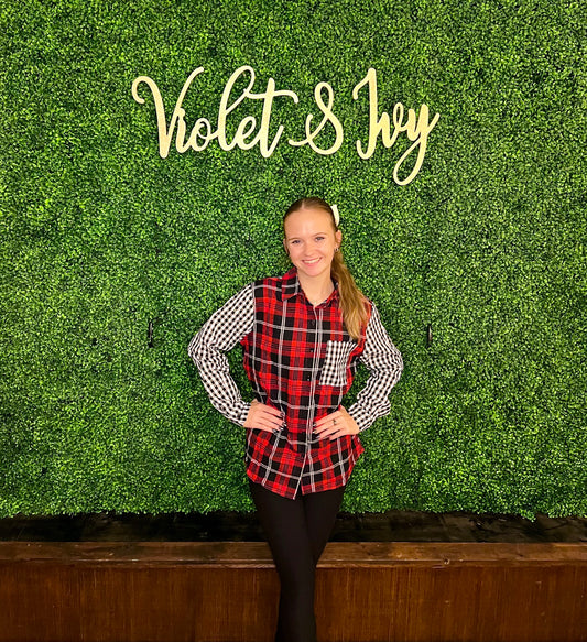 Red and White Plaid Long Sleeve Shirt