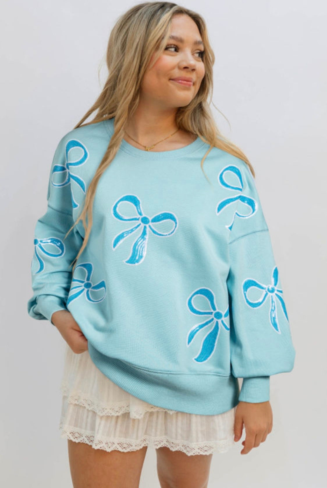 Beau Blue Sequined Bow Sweatshirt