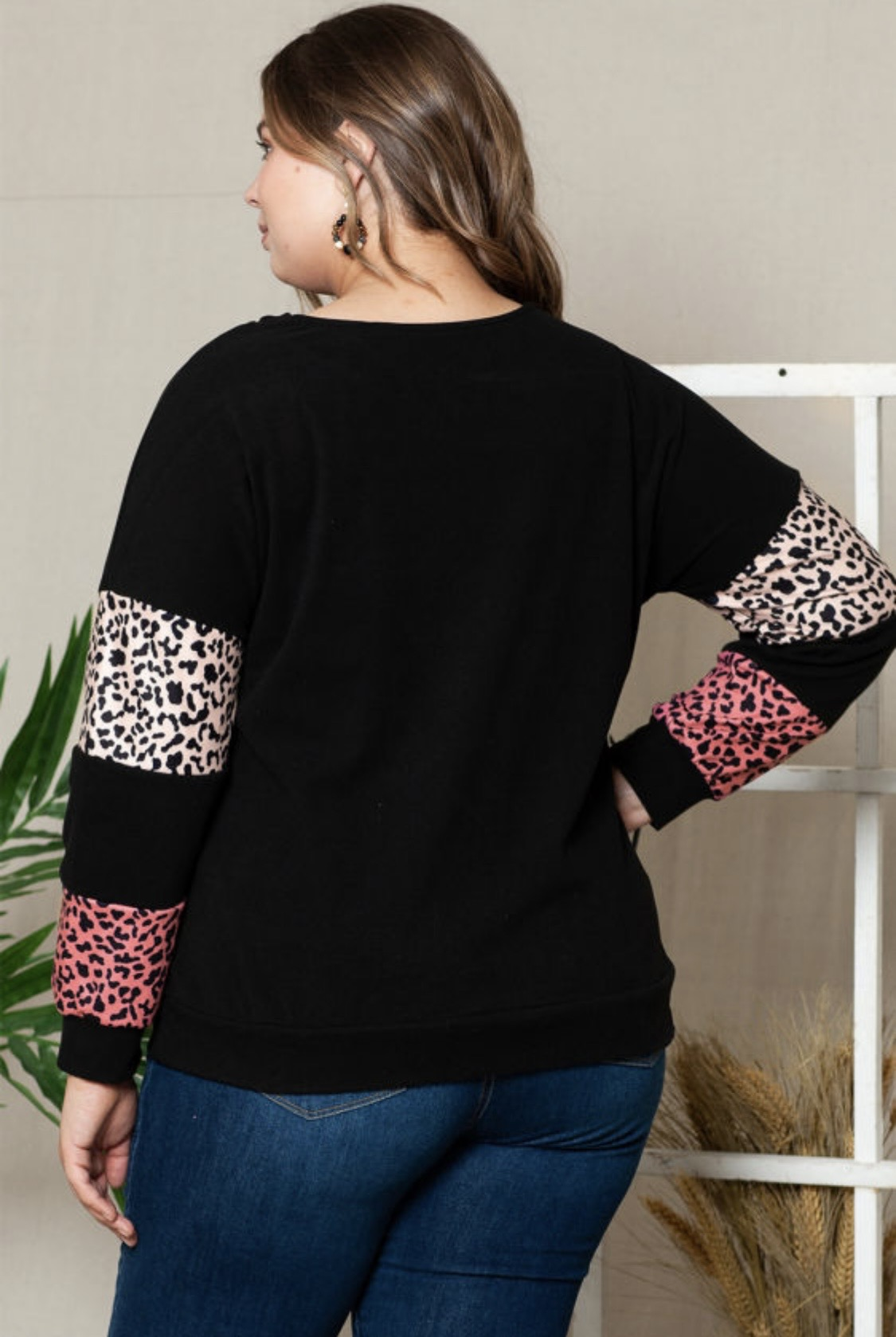 Black Leopard Color Block Sweater