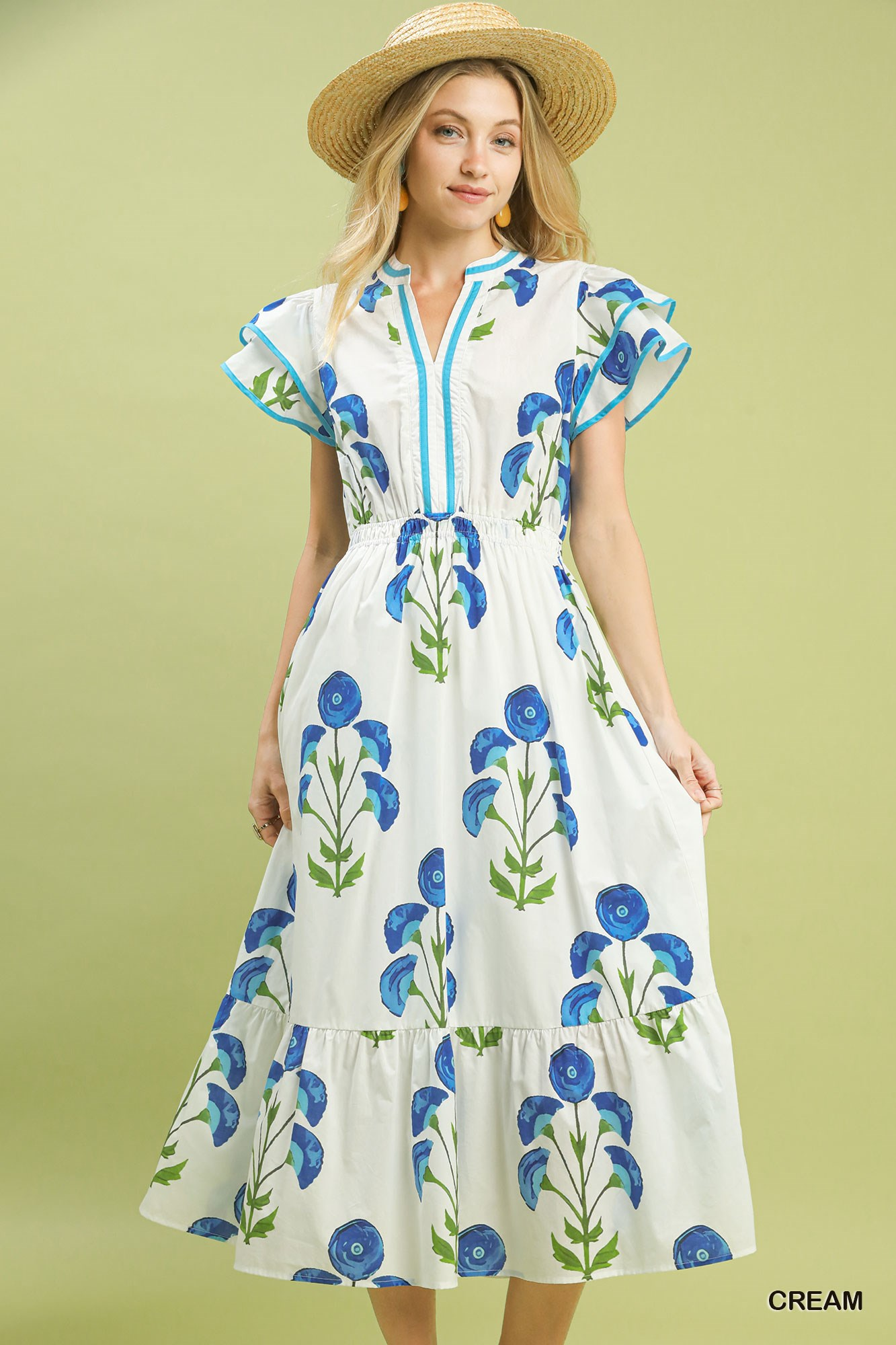 Cream Blossom Meadow Print Midi Dress