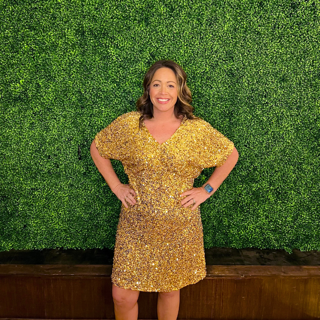 Gold Sequin Short Sleeve Babydoll Dress