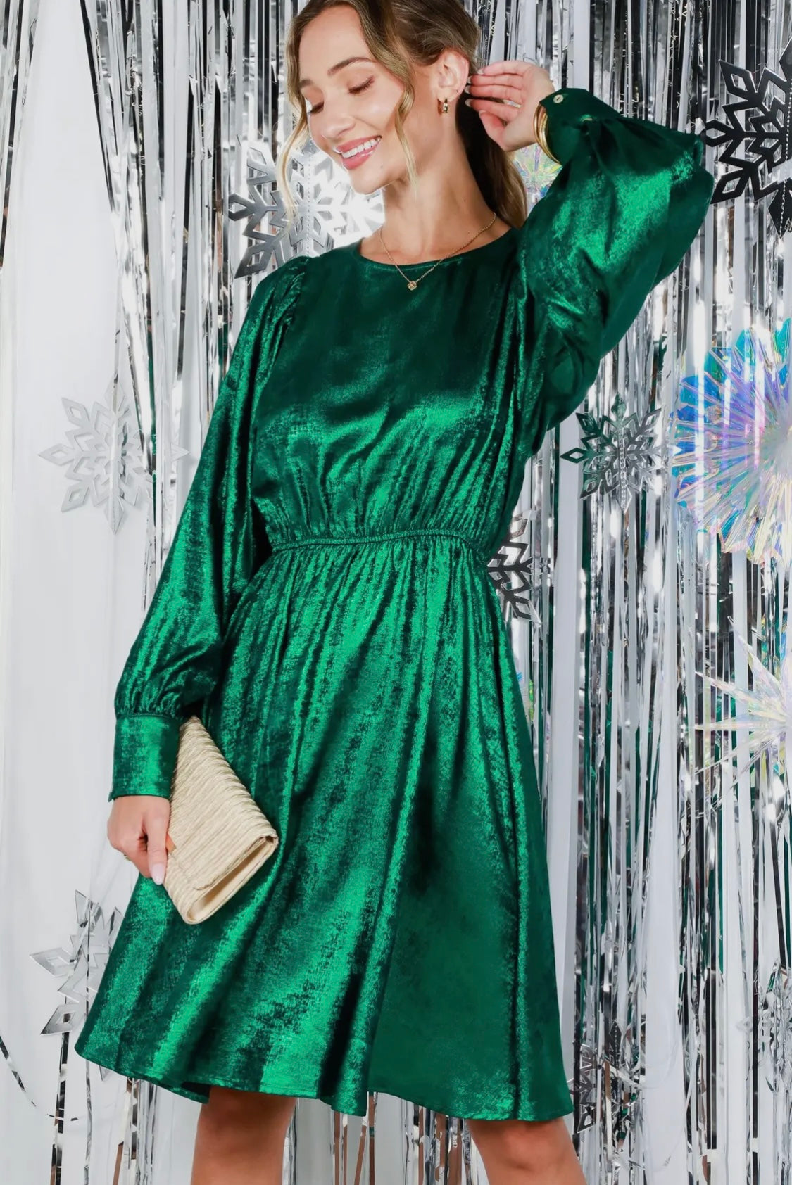 Green Metallic Foil Dress