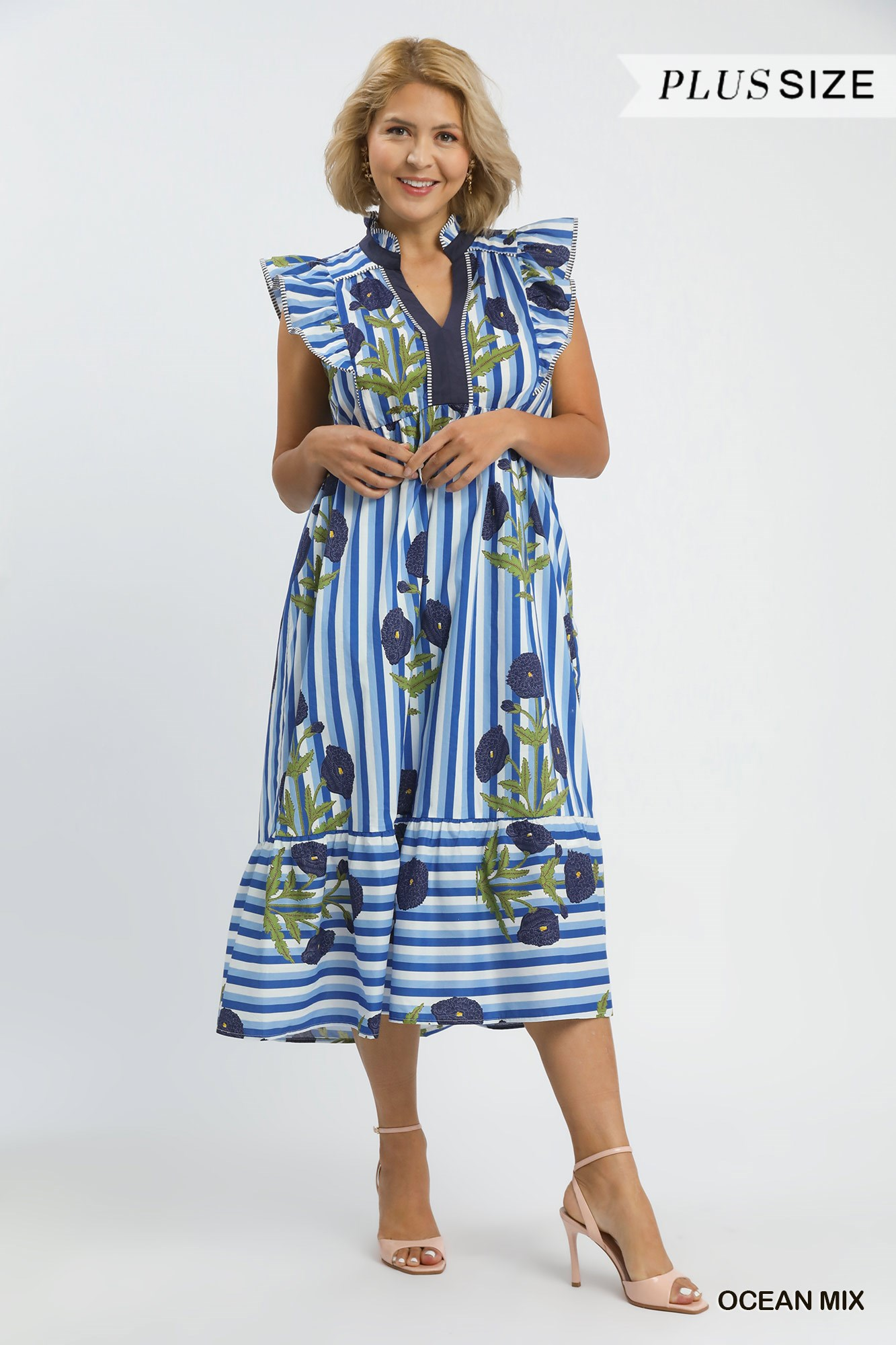 Ocean Mix Striped Floral Midi Dress
