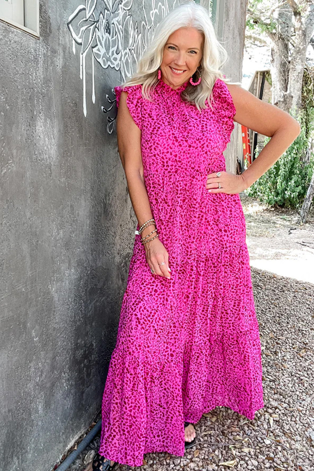 Pink Leopard Print Maxi Dress