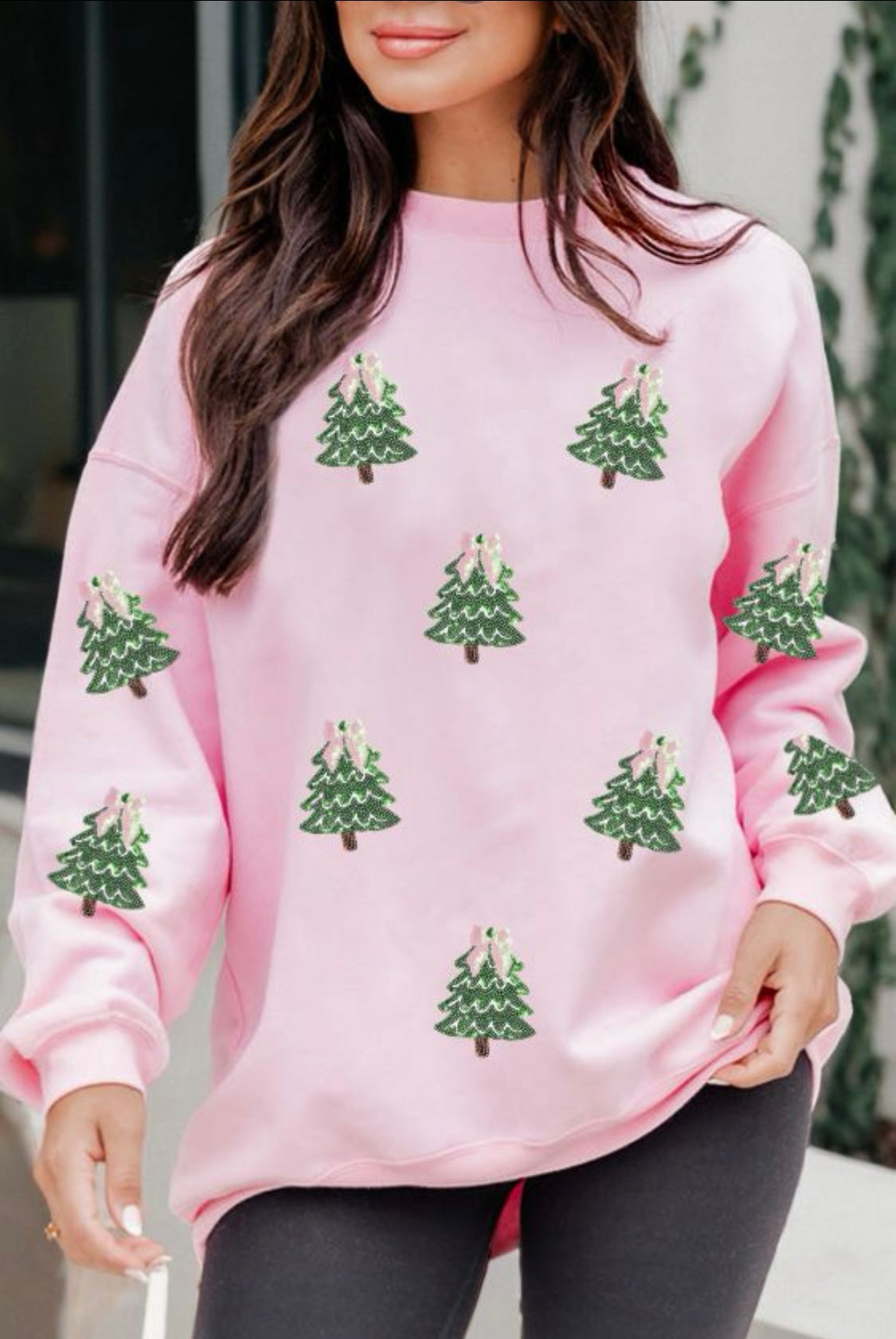 Pink Sequined Christmas Tree Sweatshirt