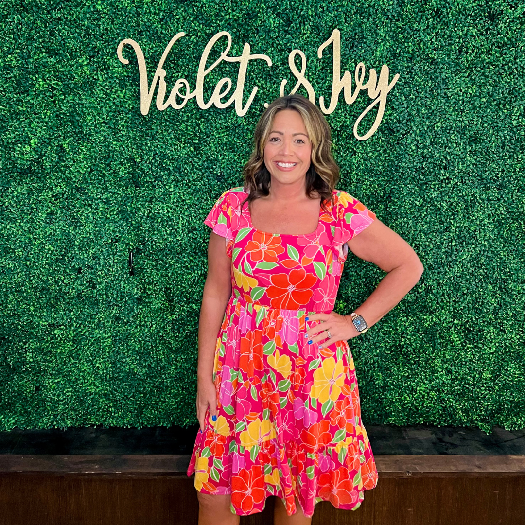 Pink Tropical Floral Fit and Flare Dress