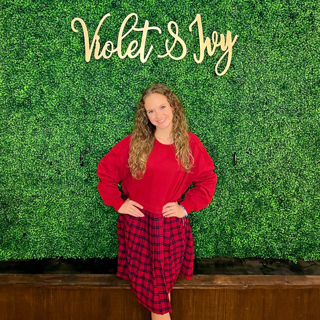 Red and Navy Oversized Plaid Dress