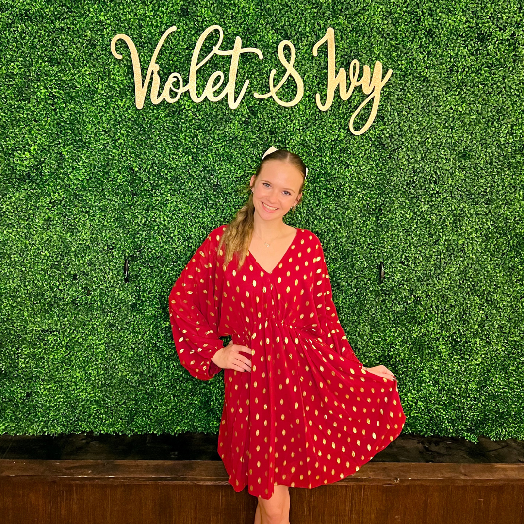 Red and Gold Dot Print Dress