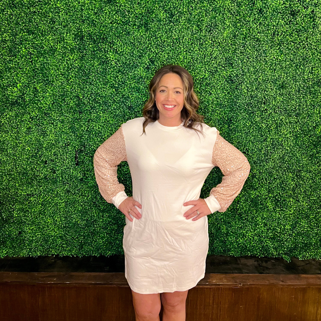 White Sequin Sleeve Mini Dress