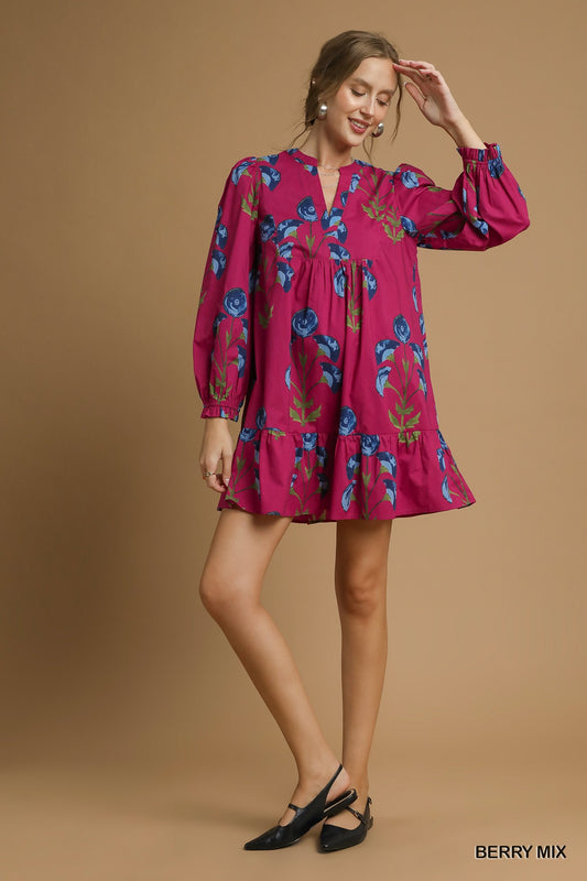 Berry Floral Babydoll Dress