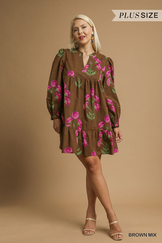 Brown Floral Babydoll dress