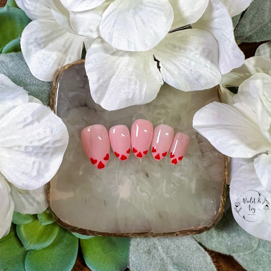 Red French Heart Nails