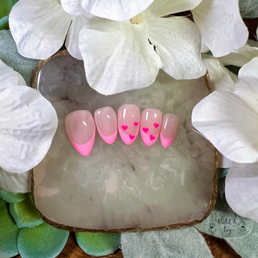 Pink French Heart Nails