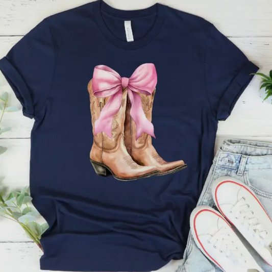 Navy Coquette Cowgirl Boots Graphic Tee