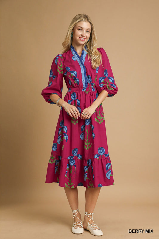 Berry Floral Midi Dress