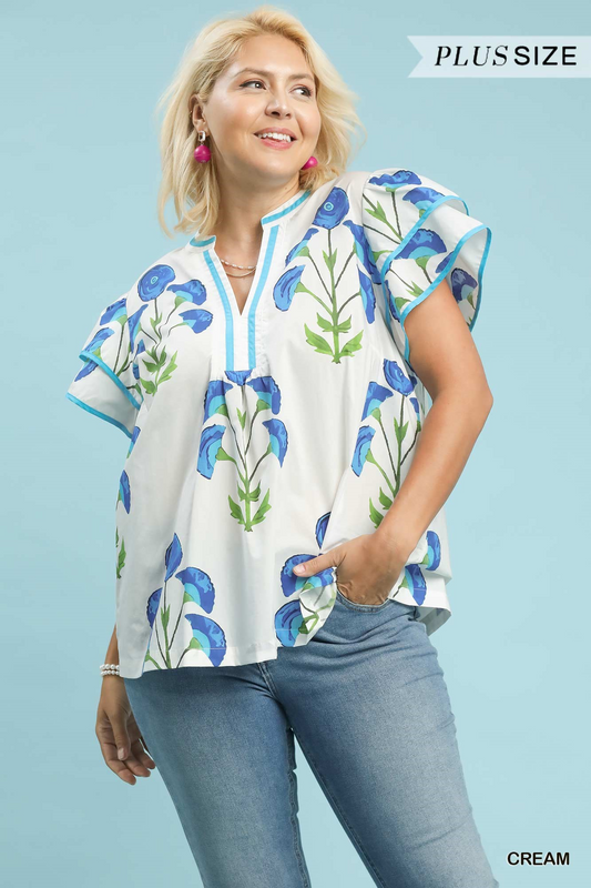 Cream Blossom Meadow Print Top