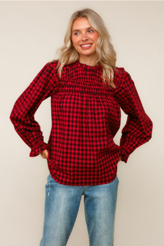 Red Gingham Check Blouse