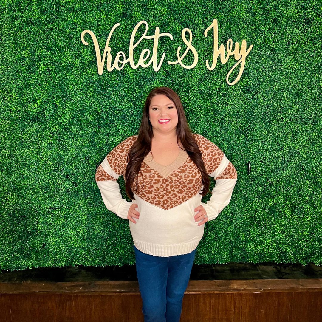 Ivory Cheetah Print Chevron Sweater