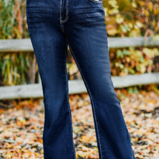 Blue Deep Washed Flare Jeans