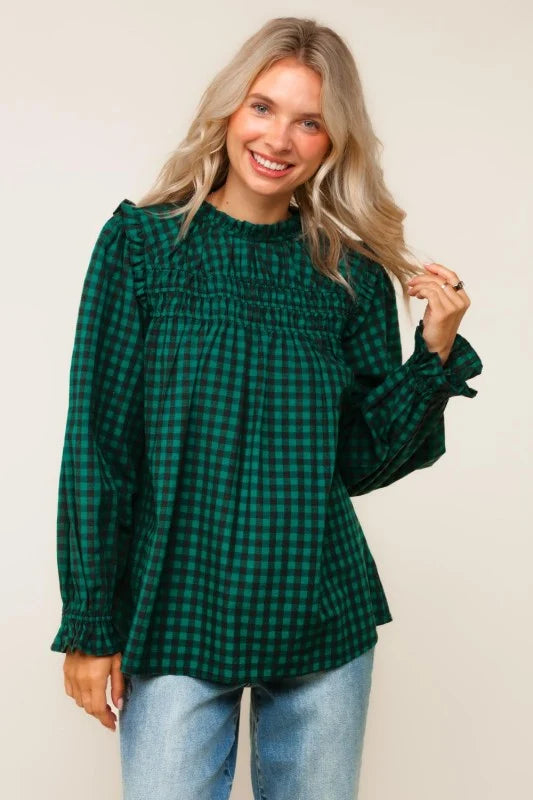 Hunter Green Gingham Check Blouse