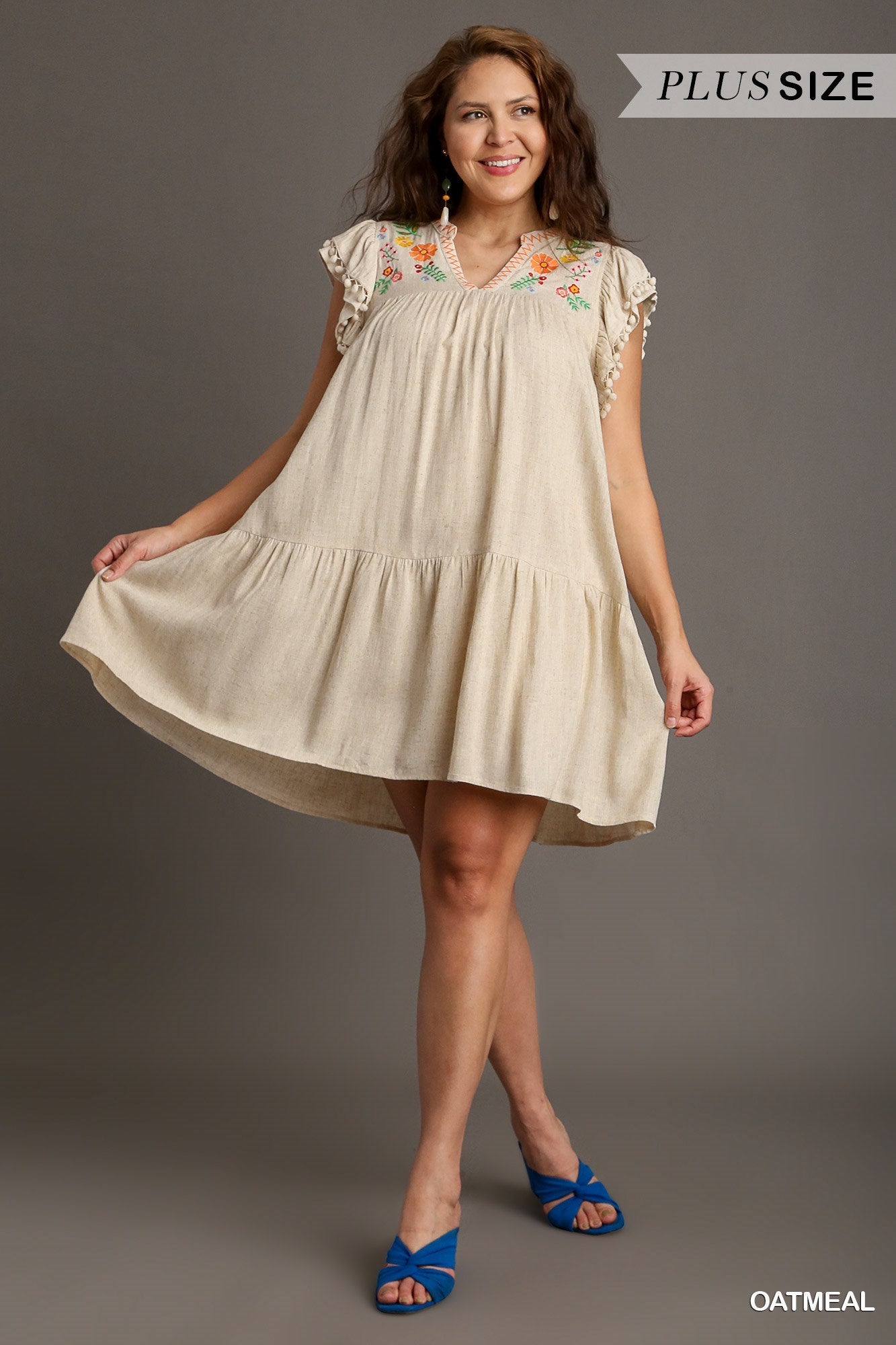 Oatmeal Linen Embroidered Dress