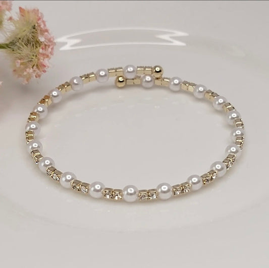 Pearl and Rhinestone Stackable Bracelet