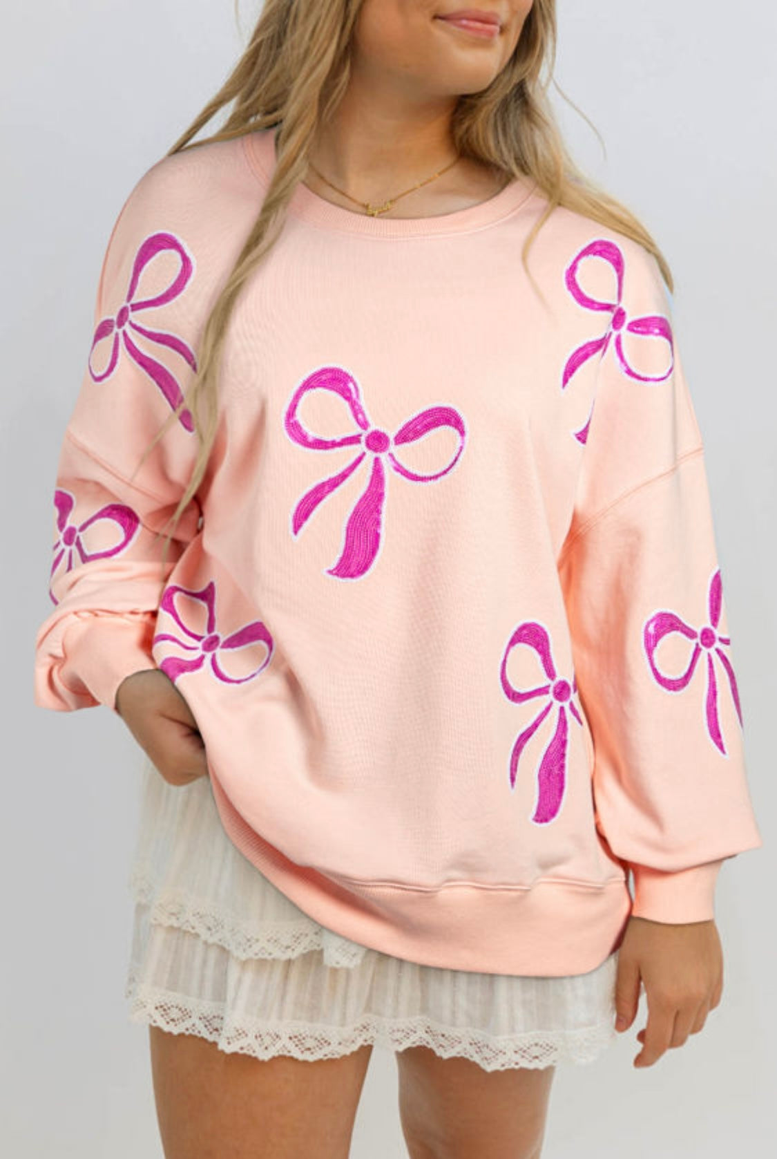 Pink Sequined Bow Sweatshirt
