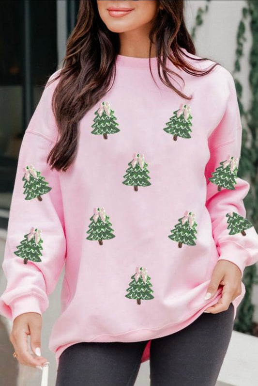 Pink Sequined Christmas Tree Sweatshirt