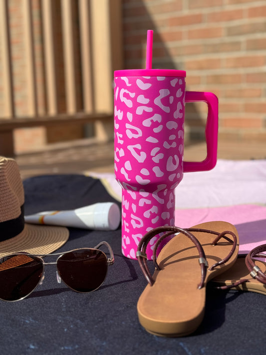 40 oz Hot Pink Leopard Tumbler