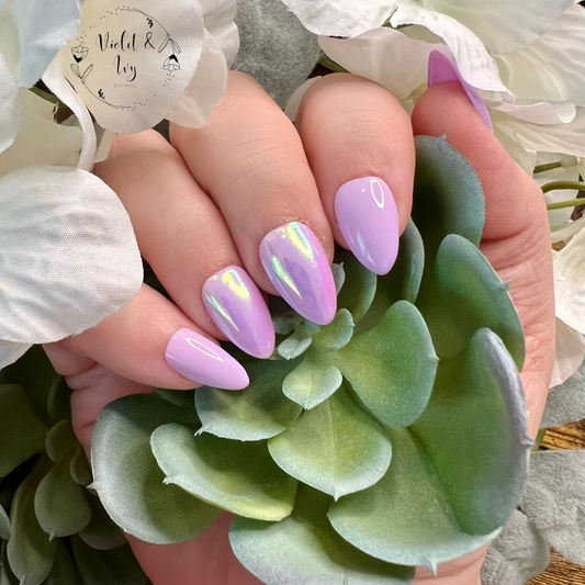 Lilac and Pearl Chrome Nails